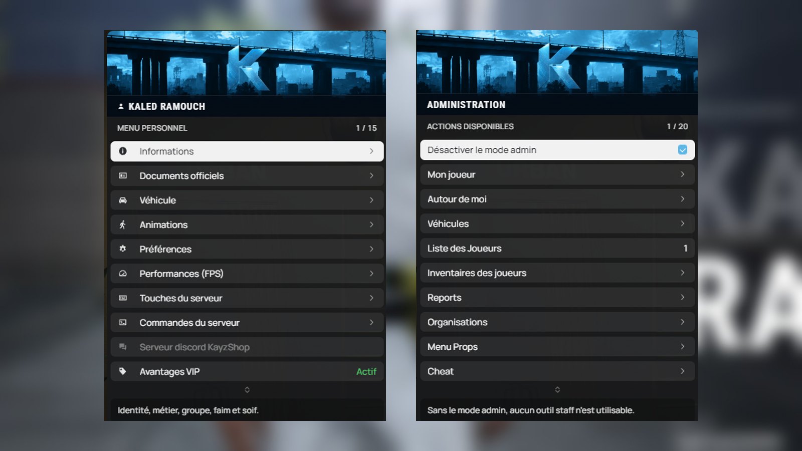 Menus F5 et administration
